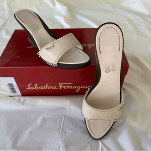 Salvatore Ferragamo Women's off white wedge Sandals, size 8